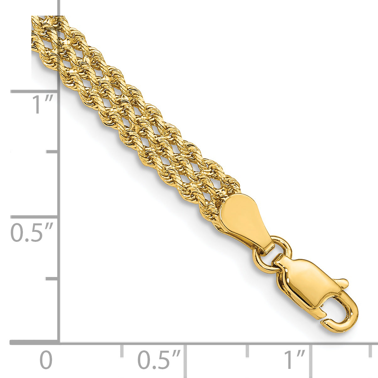 14k 4.5mm Wide Triple Strand Rope Bracelet