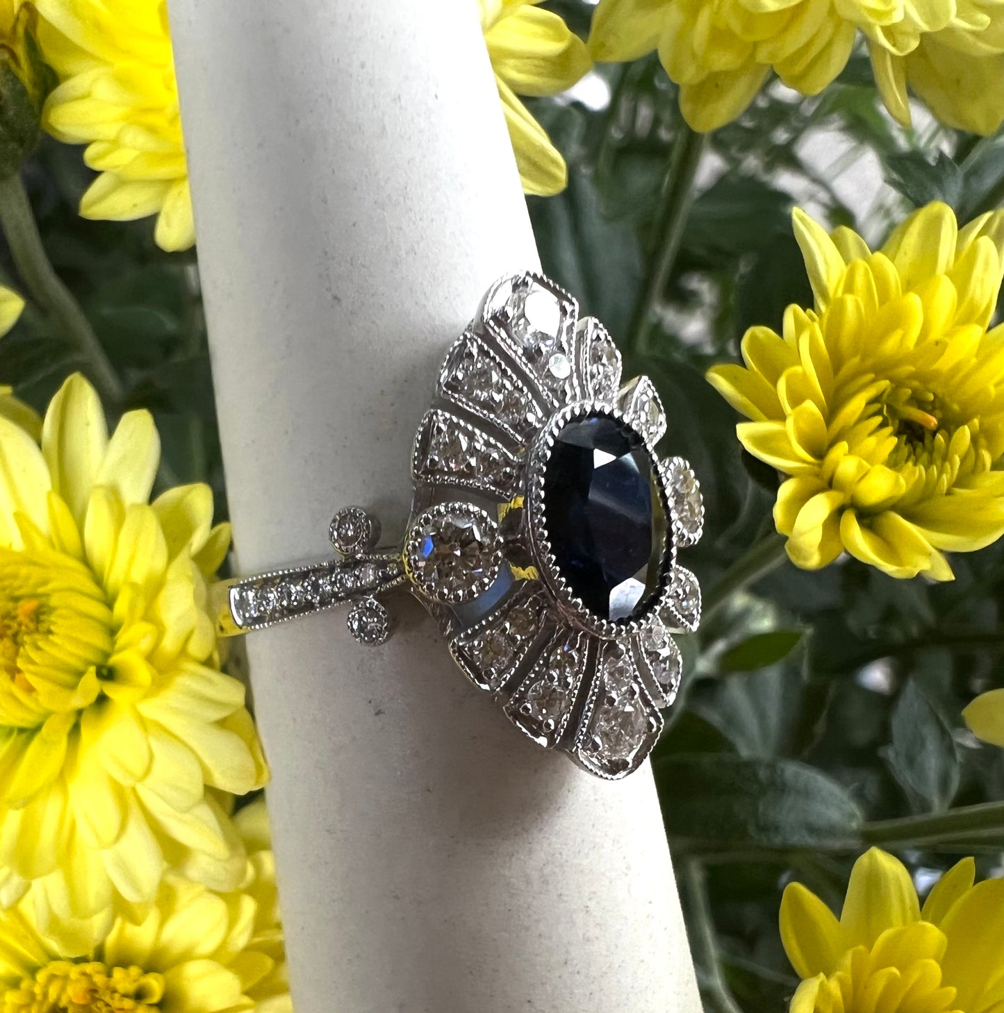 Deep Blue Sapphire Diamond Ring