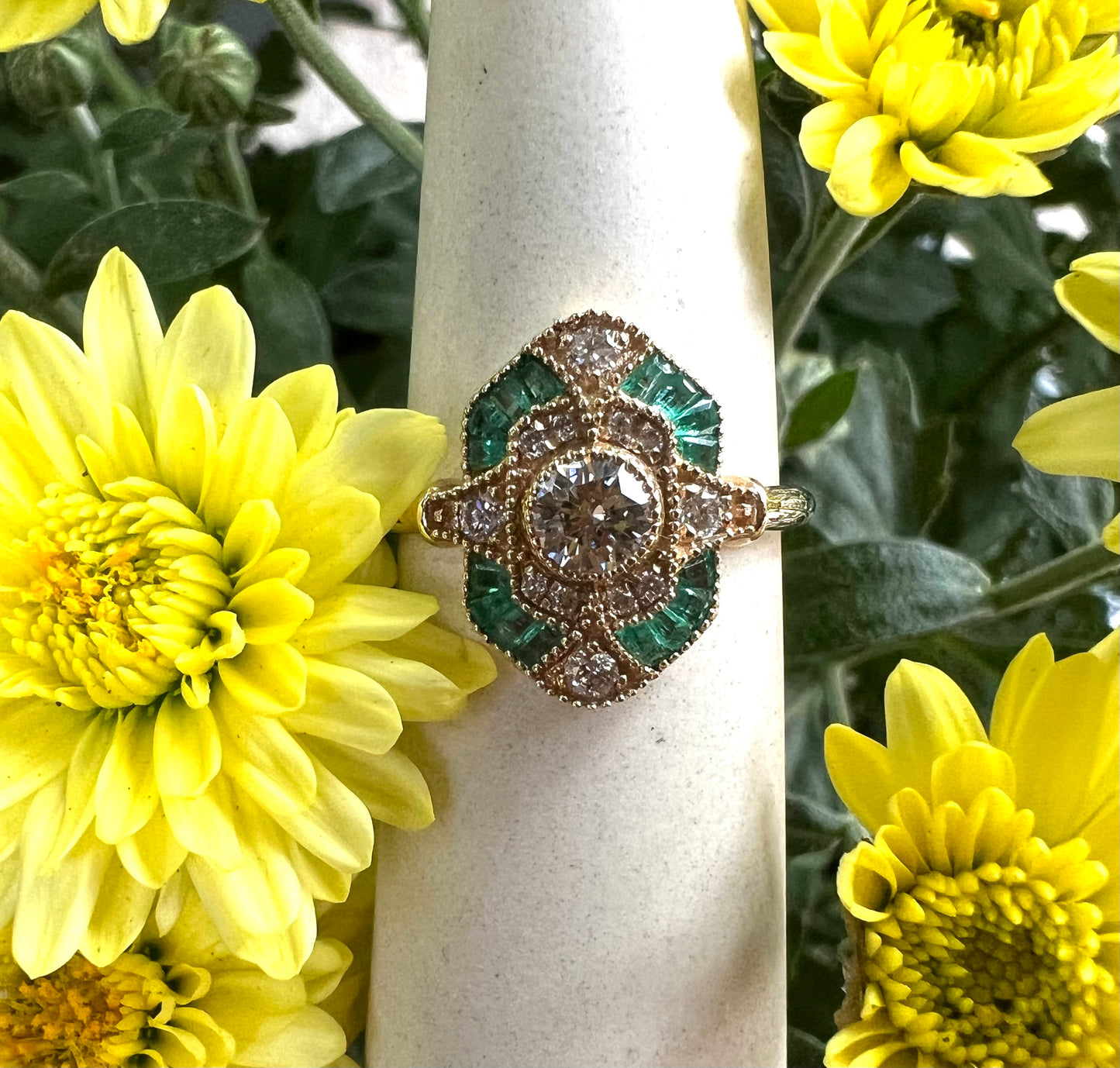 Emerald Diamond Art Deco Ring