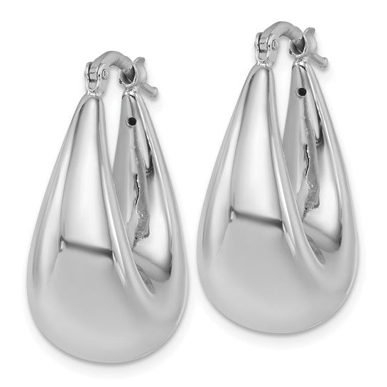 14K White Gold Polished Puffed Graduated Oval Hoop Earrings