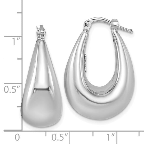 14K White Gold Polished Puffed Graduated Oval Hoop Earrings