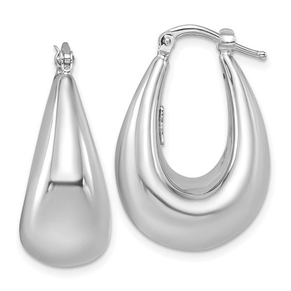 14K White Gold Polished Puffed Graduated Oval Hoop Earrings