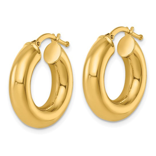 14K Polished Round Tube Small Hoop Earrings