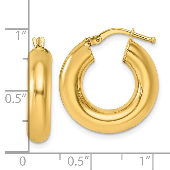14K Polished Round Tube Small Hoop Earrings