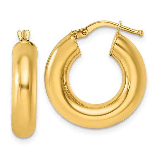 14K Polished Round Tube Small Hoop Earrings
