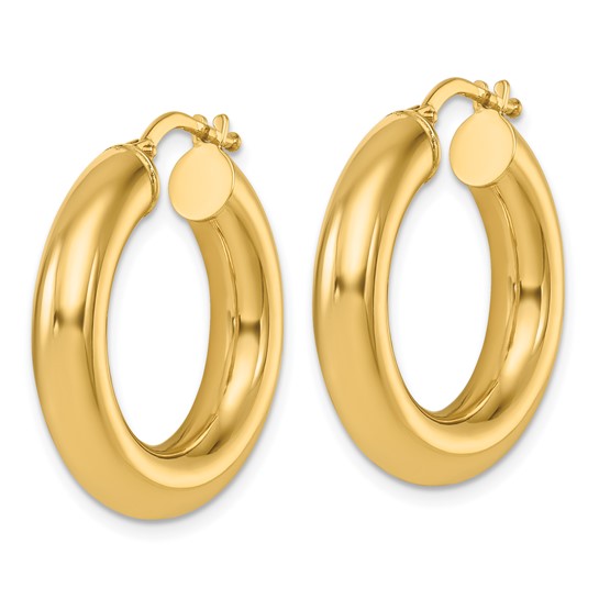 14K Polished Round Tube Hoop Earrings