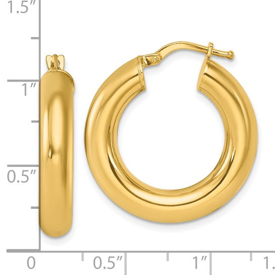 14K Polished Round Tube Hoop Earrings