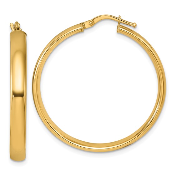 14K Polished Round Hoop Earrings