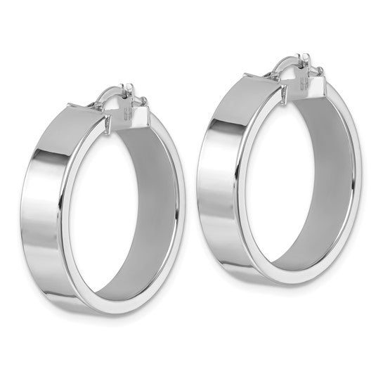 14K White Gold Polished Flat Round Tube Hoop Earrings