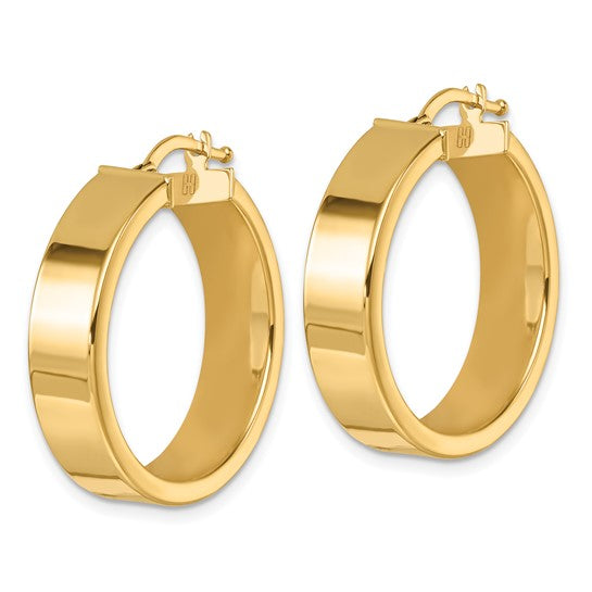 14K Yellow Gold Polished Flat Round Tube Hoop Earrings