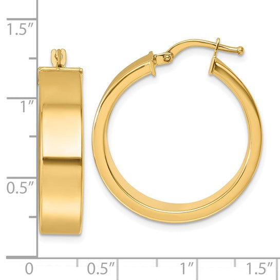 14K White Gold Polished Flat Round Tube Hoop Earrings
