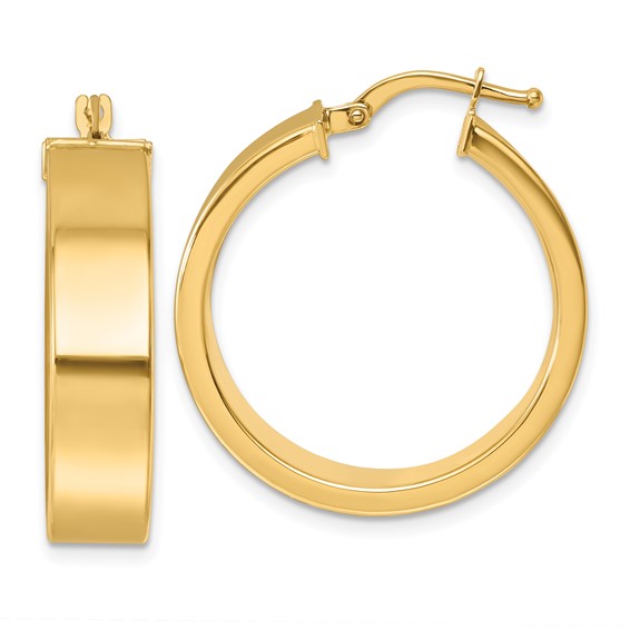 14K Yellow Gold Polished Flat Round Tube Hoop Earrings