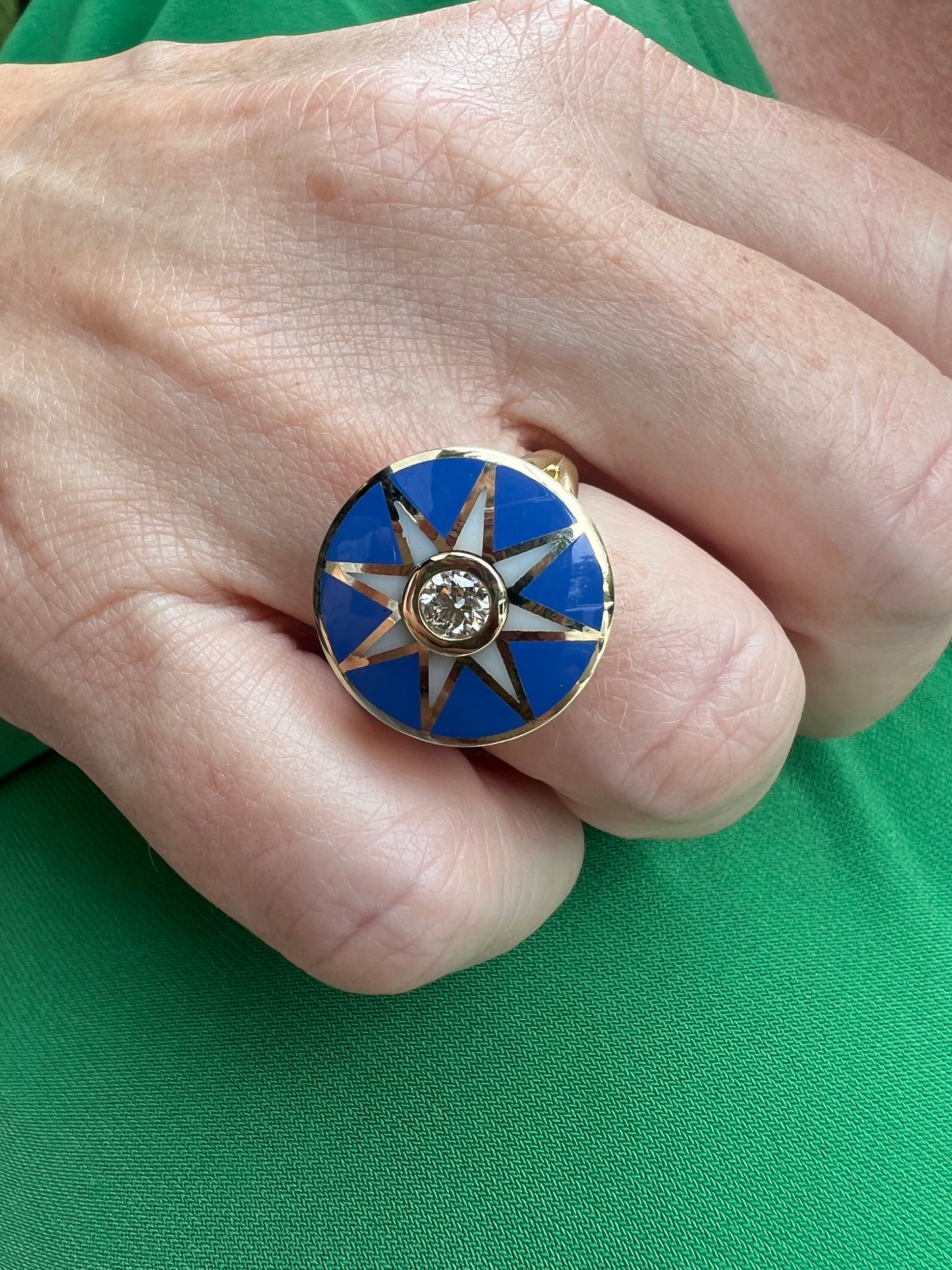 Yellow Gold Blue Enamel Star Ring