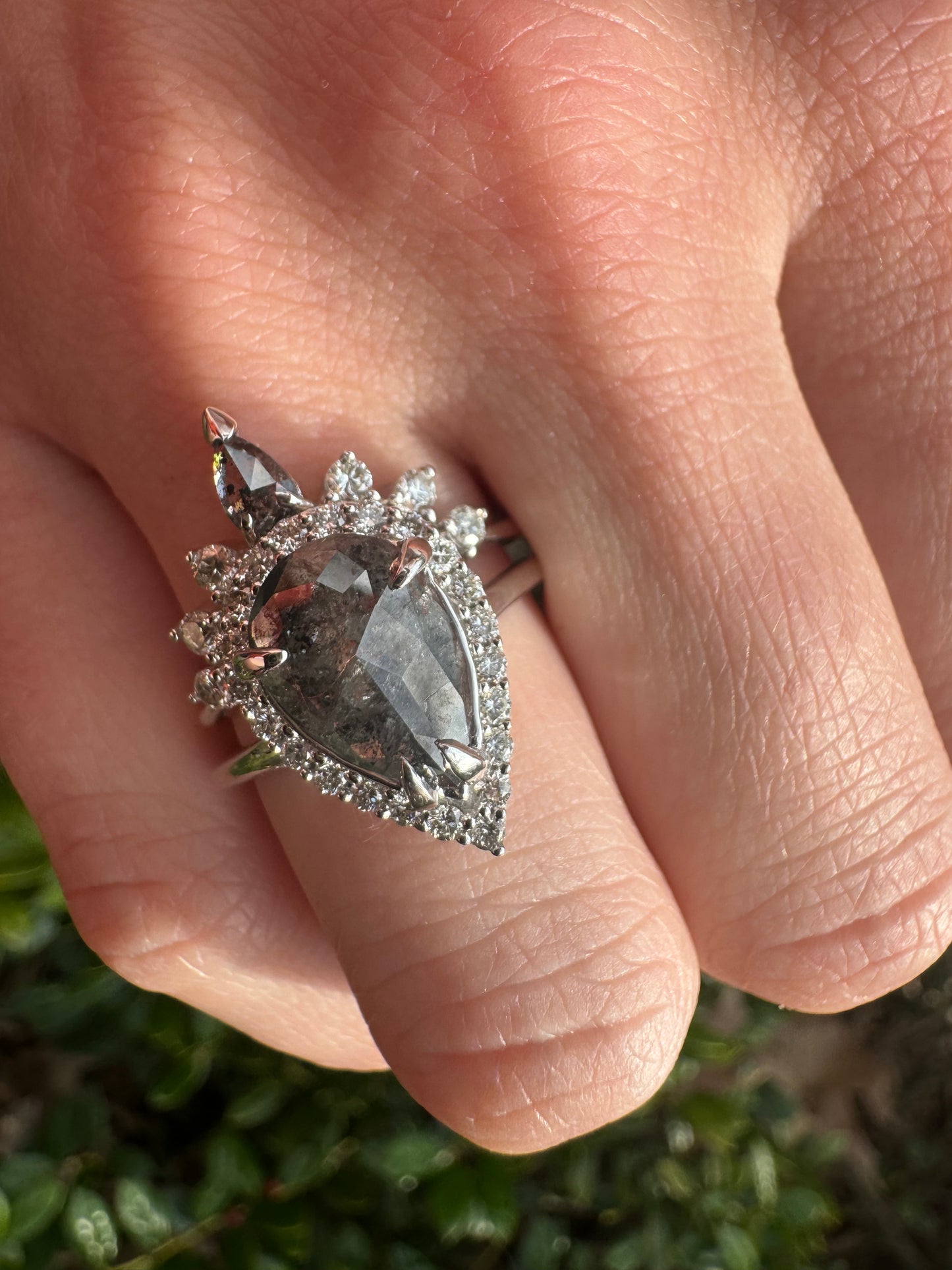 Pear Salt and Pepper Diamond Ring and Band