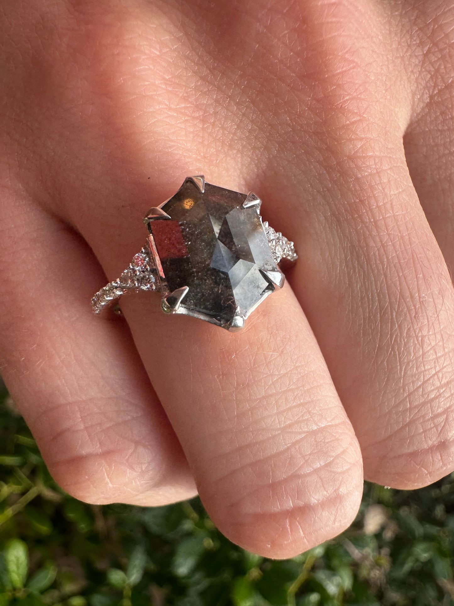Hexagon Salt and Pepper Diamond Ring