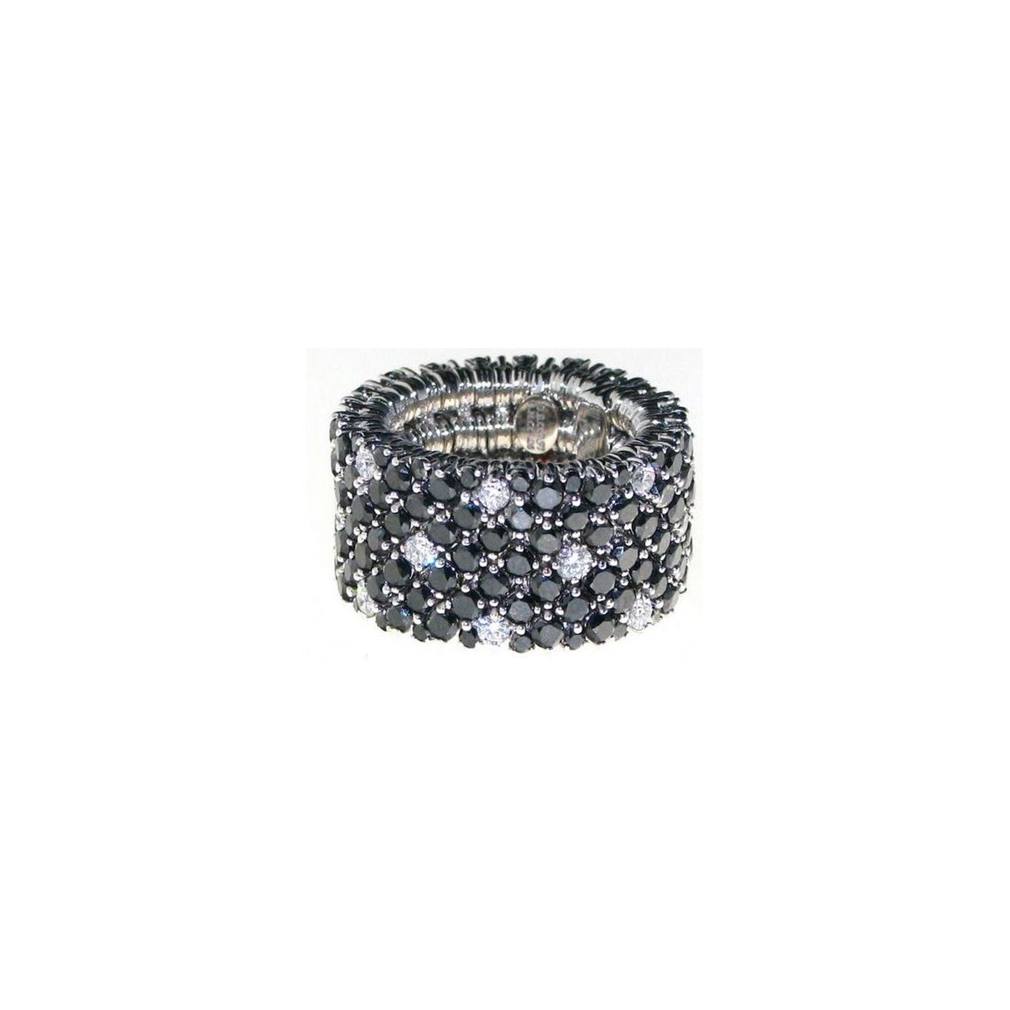 4 Row Black Diamond and Diamond Spot Stretch Ring