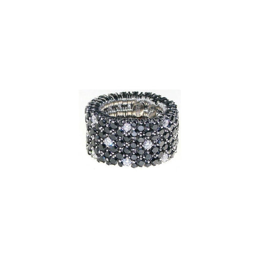4 Row Black Diamond and Diamond Spot Stretch Ring