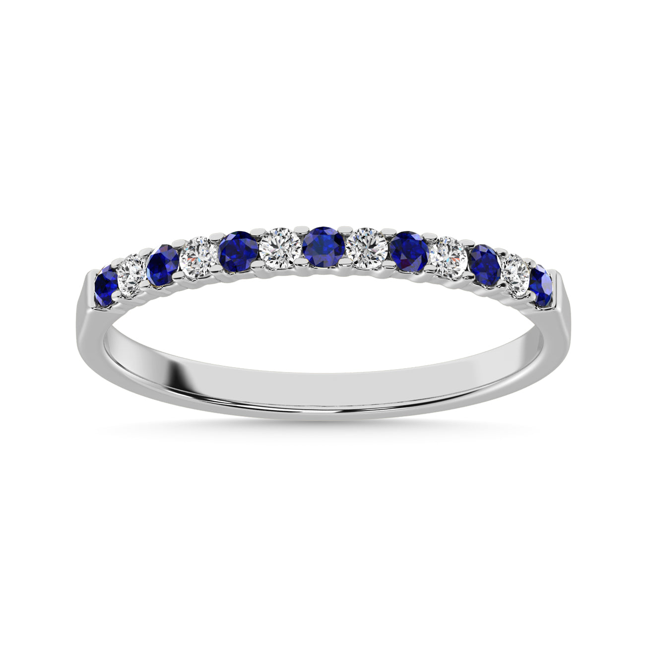 14K White Gold 1/4 Ctw Alternate Blue Sapphire & Diamond Machine Band