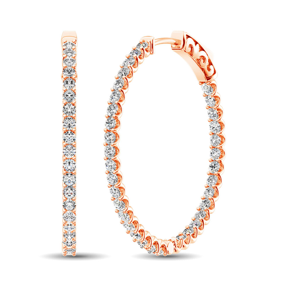 14K Rose Gold Diamond 1 1/2 Ct.Tw. In and Out Hoop Earrings