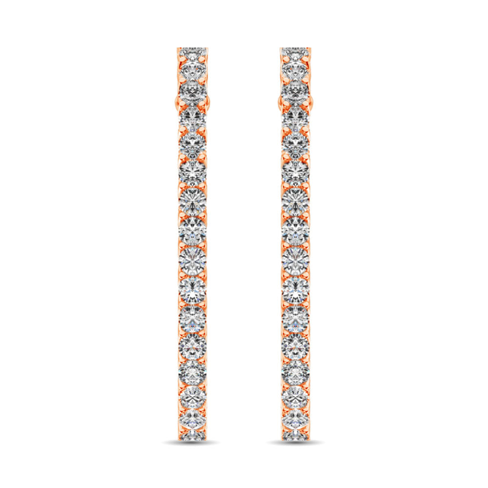 14K Rose Gold Diamond 2 1/2 Ct.Tw. In and Out Hoop Earrings