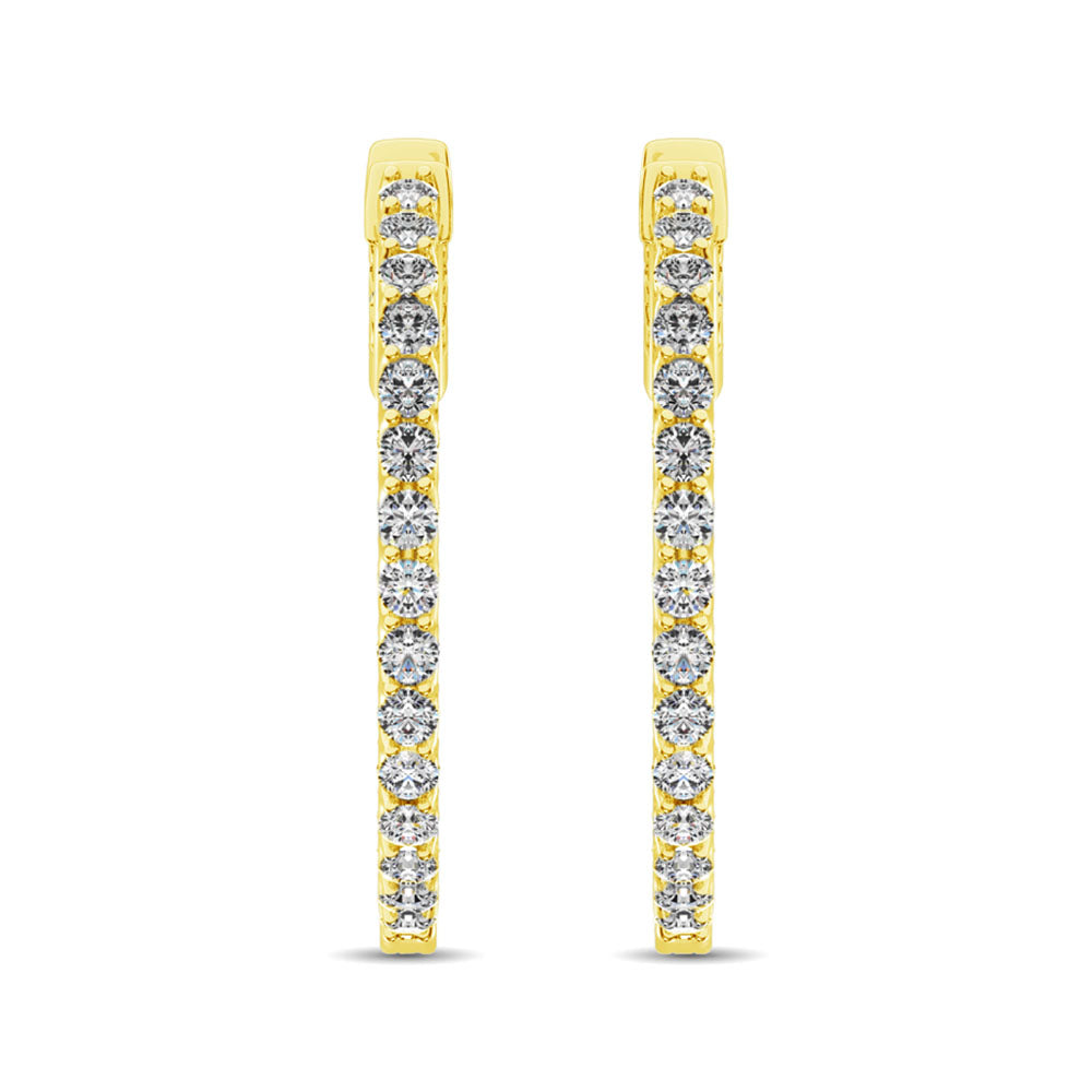 14K Yellow Gold Diamond 2 1/2 Ct.Tw. In and Out Hoop Earrings