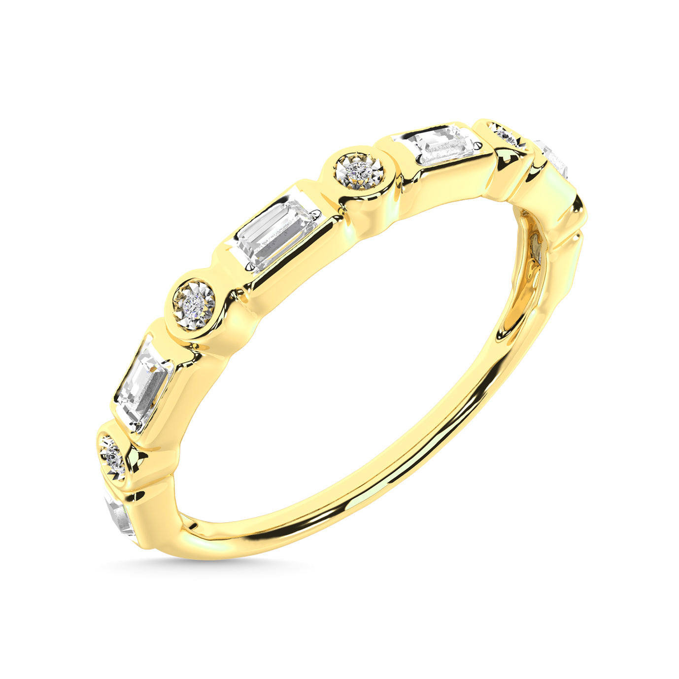 Diamond 1/8 Ct.Tw. Round and Baguette Stack Band in 14K Yellow Gold