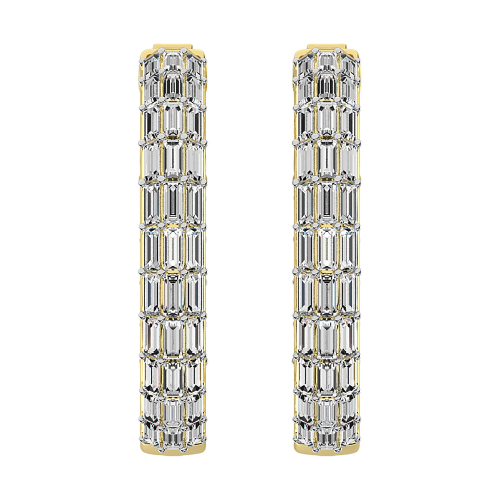 14K Yellow Gold 1 Ct.Tw. Diamond Baguette Set Hoop Earrings