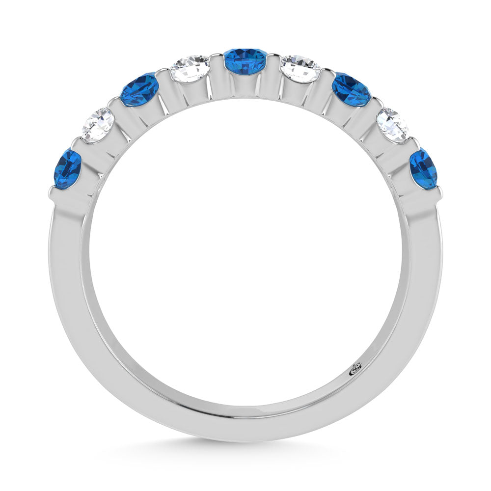 14K White Gold Machine Set Alternate Blue Sapphire and Diamond 5/8 Ct.Tw. Band