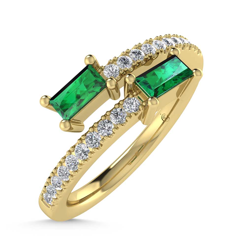 14K Yellow Gold Diamond 3/8 Ct.Tw. And Emerald Fashion Ring
