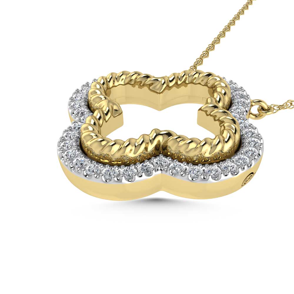 14K Two Tone Diamond 1/6 Ct.Tw. Clover Necklace