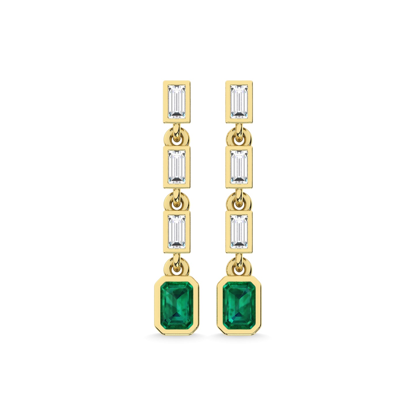 14K Yellow Gold Emerald and Diamond 3/4 Ct.Tw. Fashion Earrings