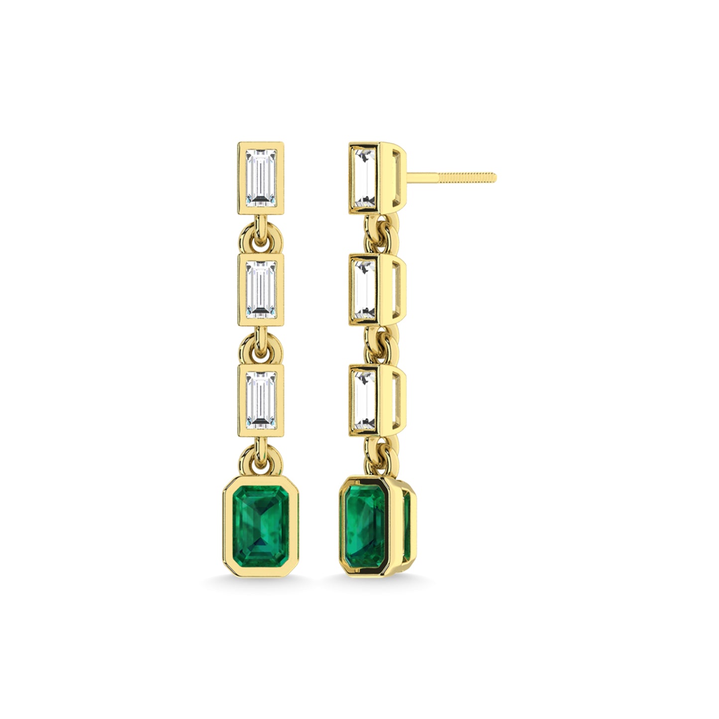 14K Yellow Gold Emerald and Diamond 3/4 Ct.Tw. Fashion Earrings