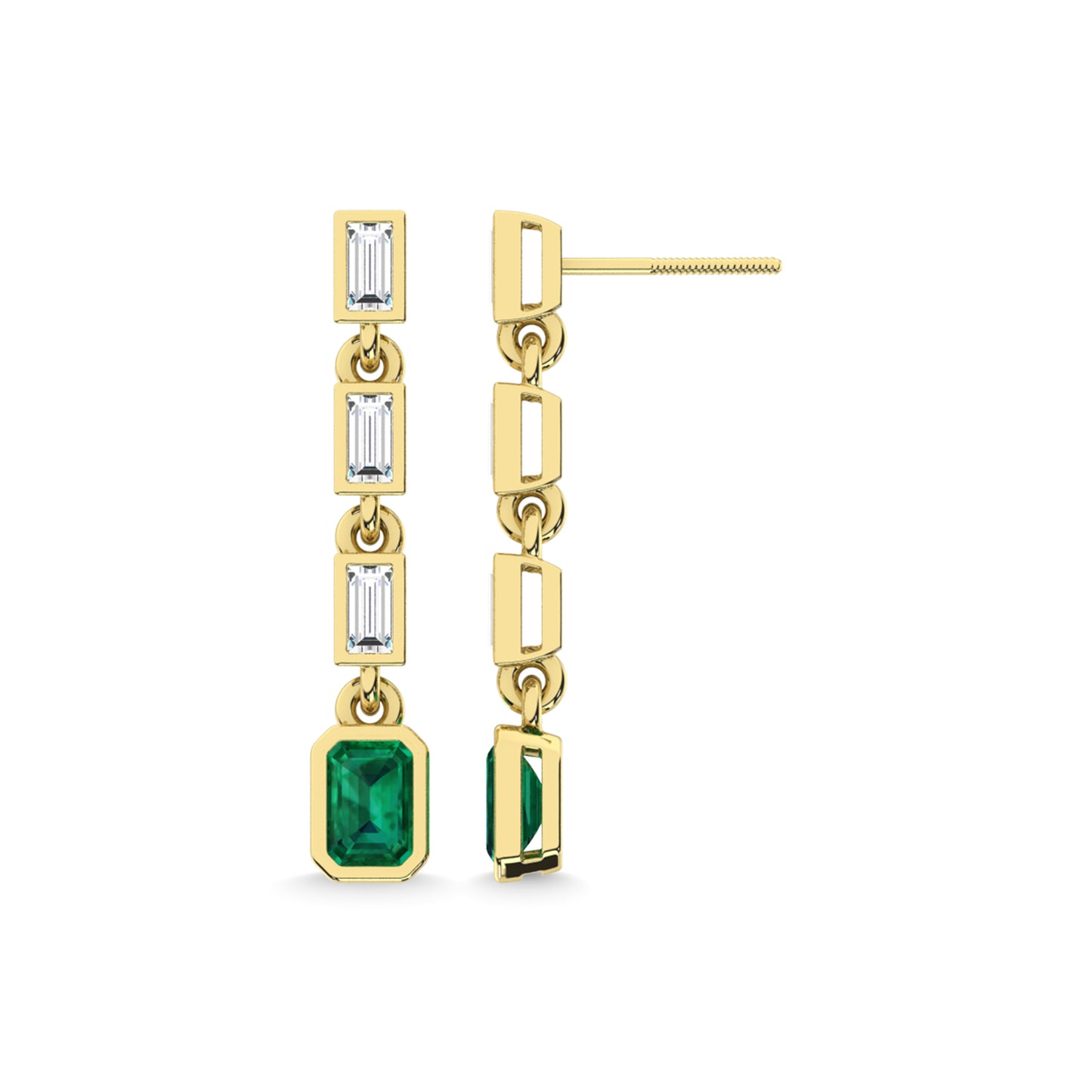 14K Yellow Gold Emerald and Diamond 3/4 Ct.Tw. Fashion Earrings