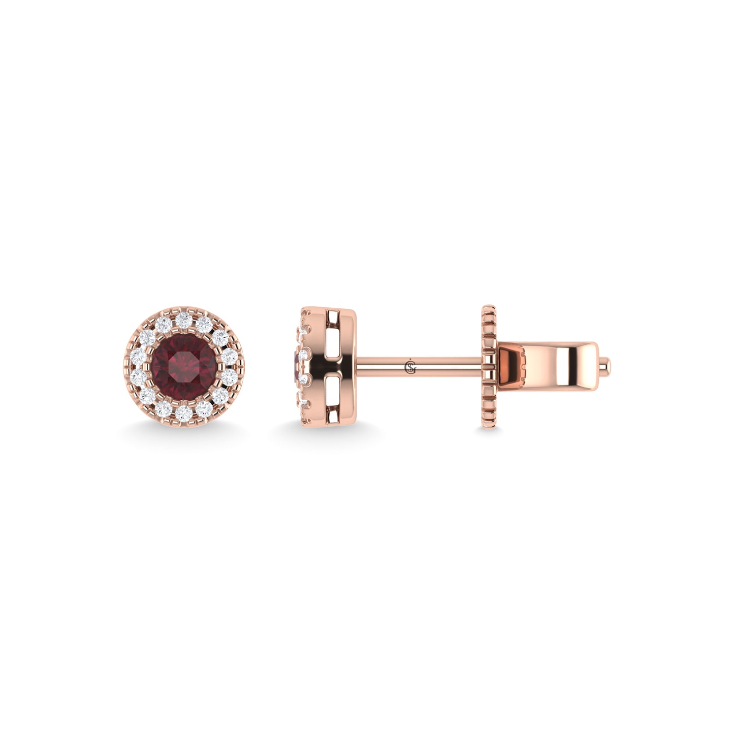 14K Rose Gold Ruby and Diamond 1/5 Ct.Tw. Fashion Earrings
