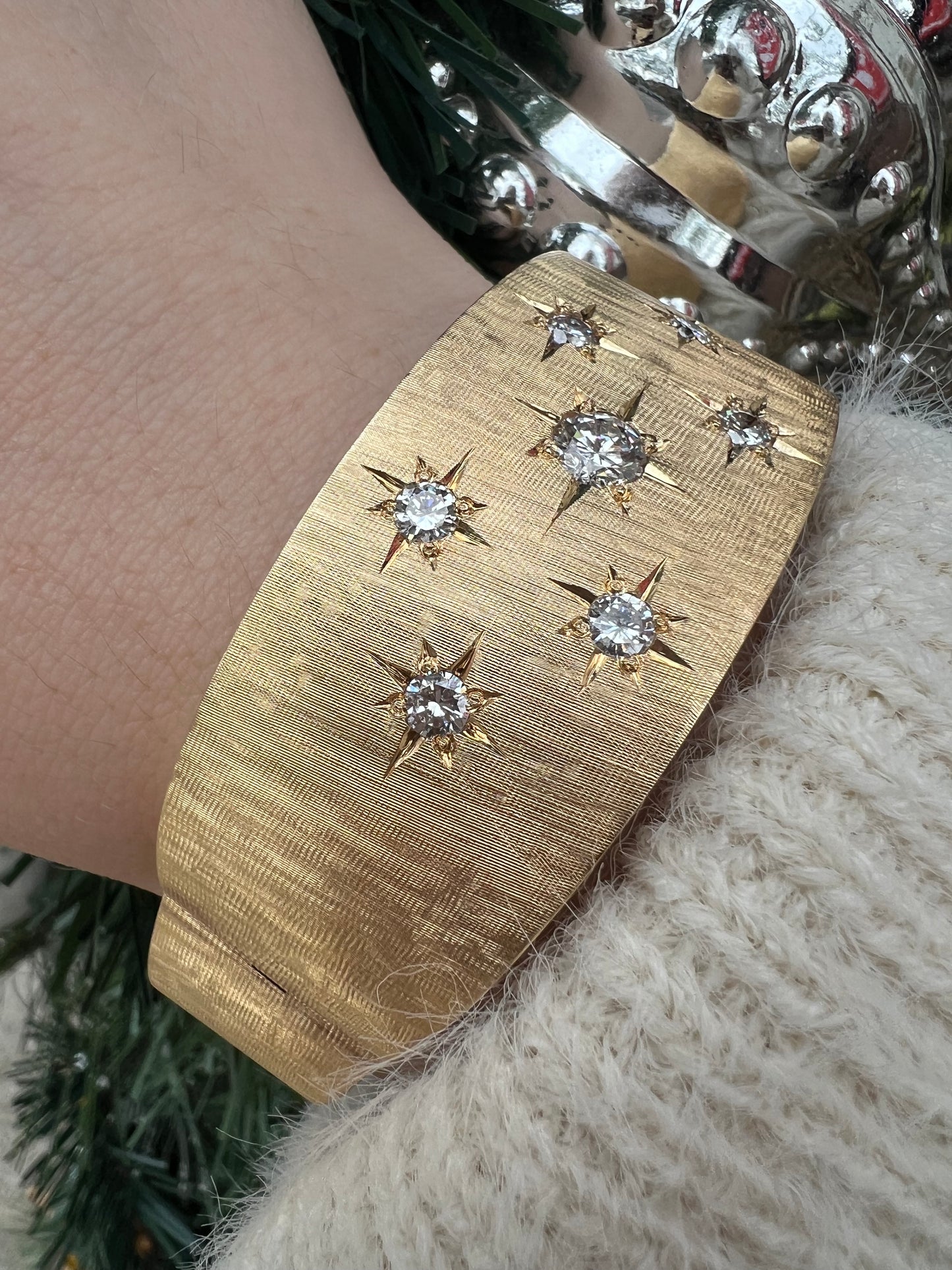 Brushed Gold and Diamond Celestial Hinge Bracelet