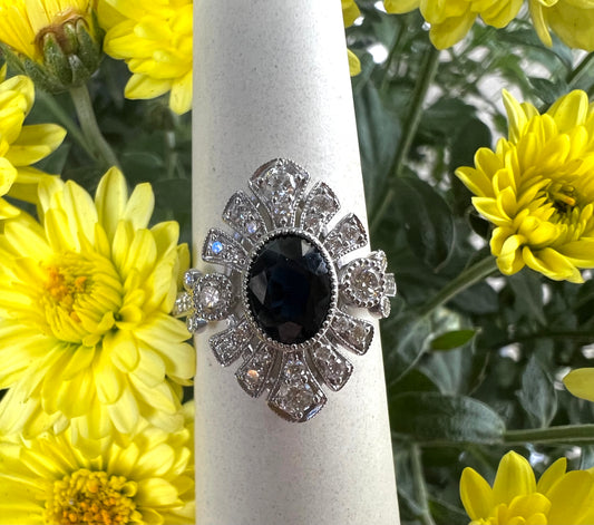 Deep Blue Sapphire Diamond Ring