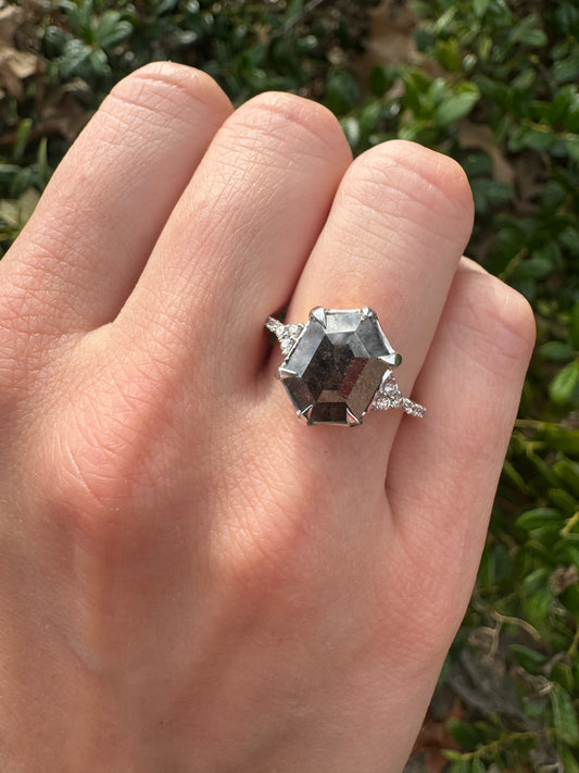 Hexagon Salt and Pepper Diamond Ring