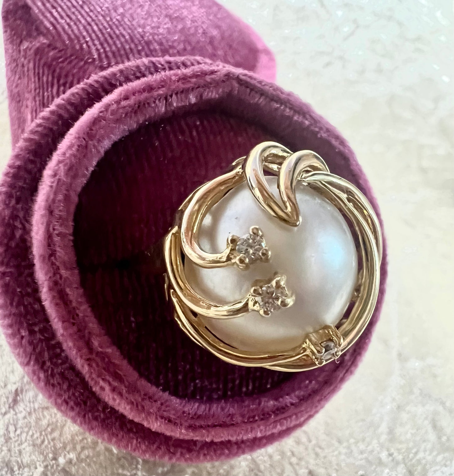 Pearl Diamond 14kt Yellow Gold Estate Ring