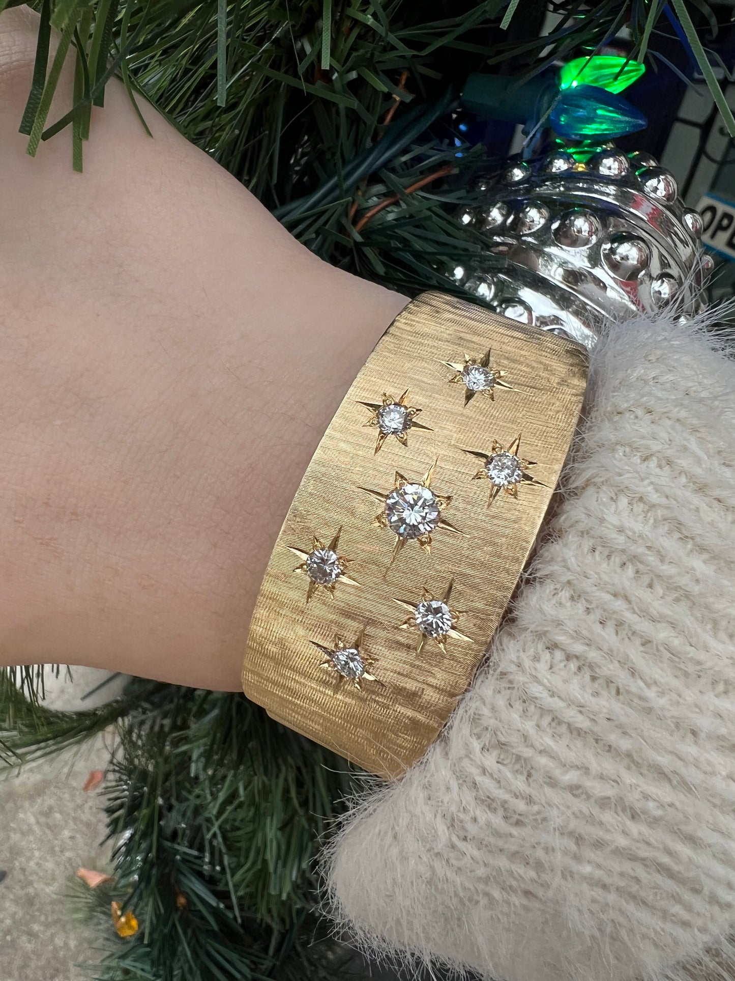 Brushed Gold and Diamond Celestial Hinge Bracelet