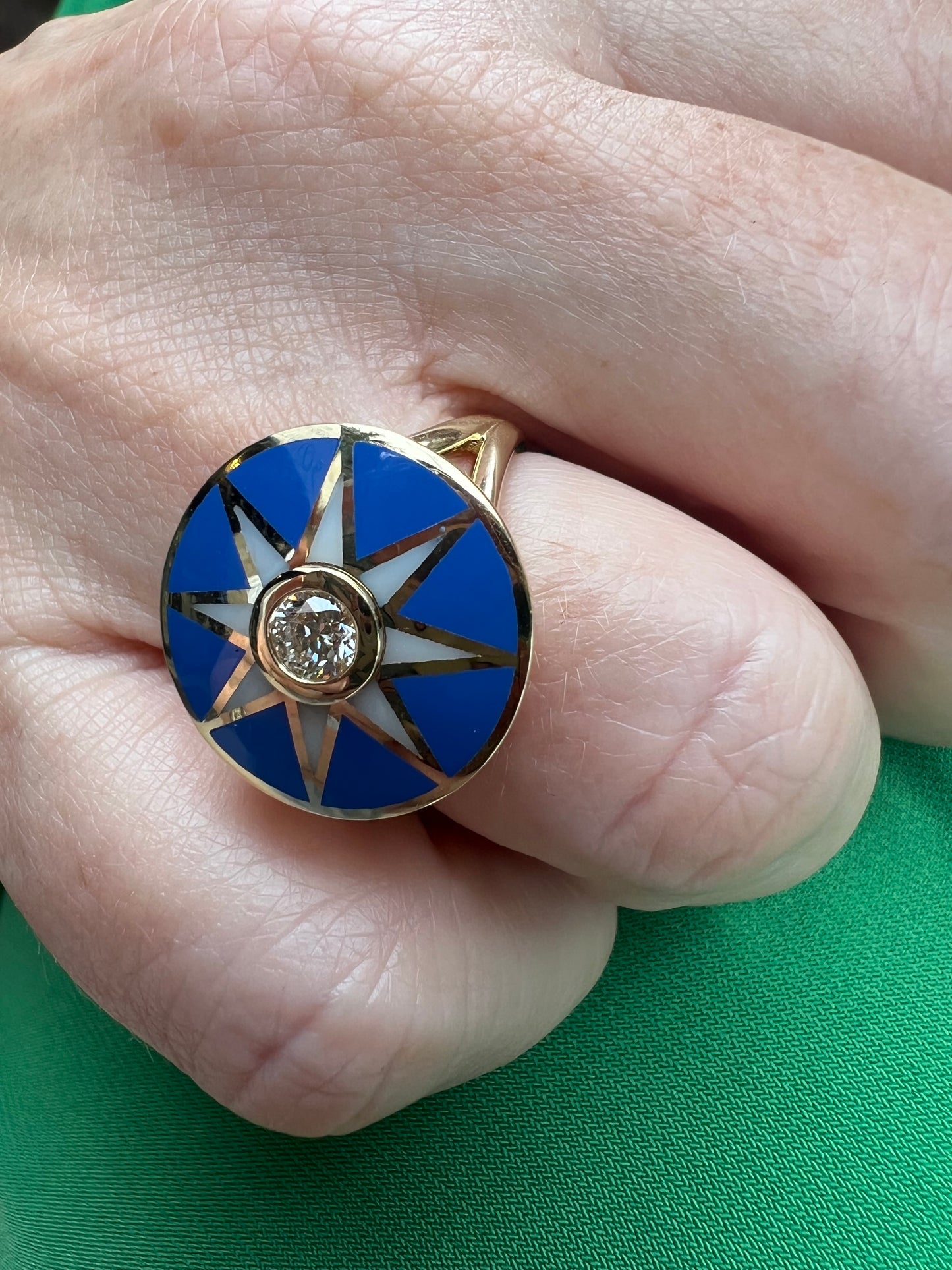 Yellow Gold Blue Enamel Star Ring