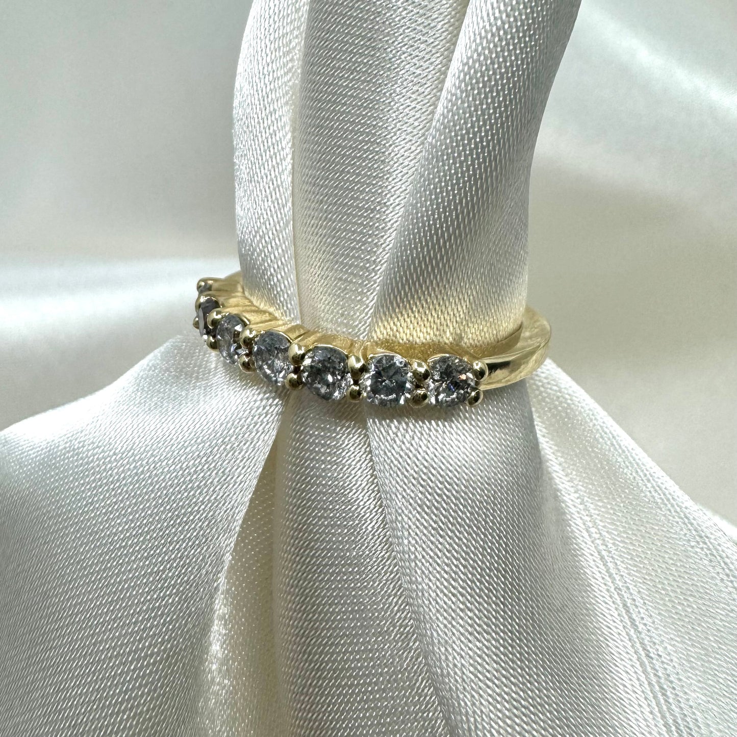 Round Diamond Double Shared Prong Yellow Gold Anniversary Band