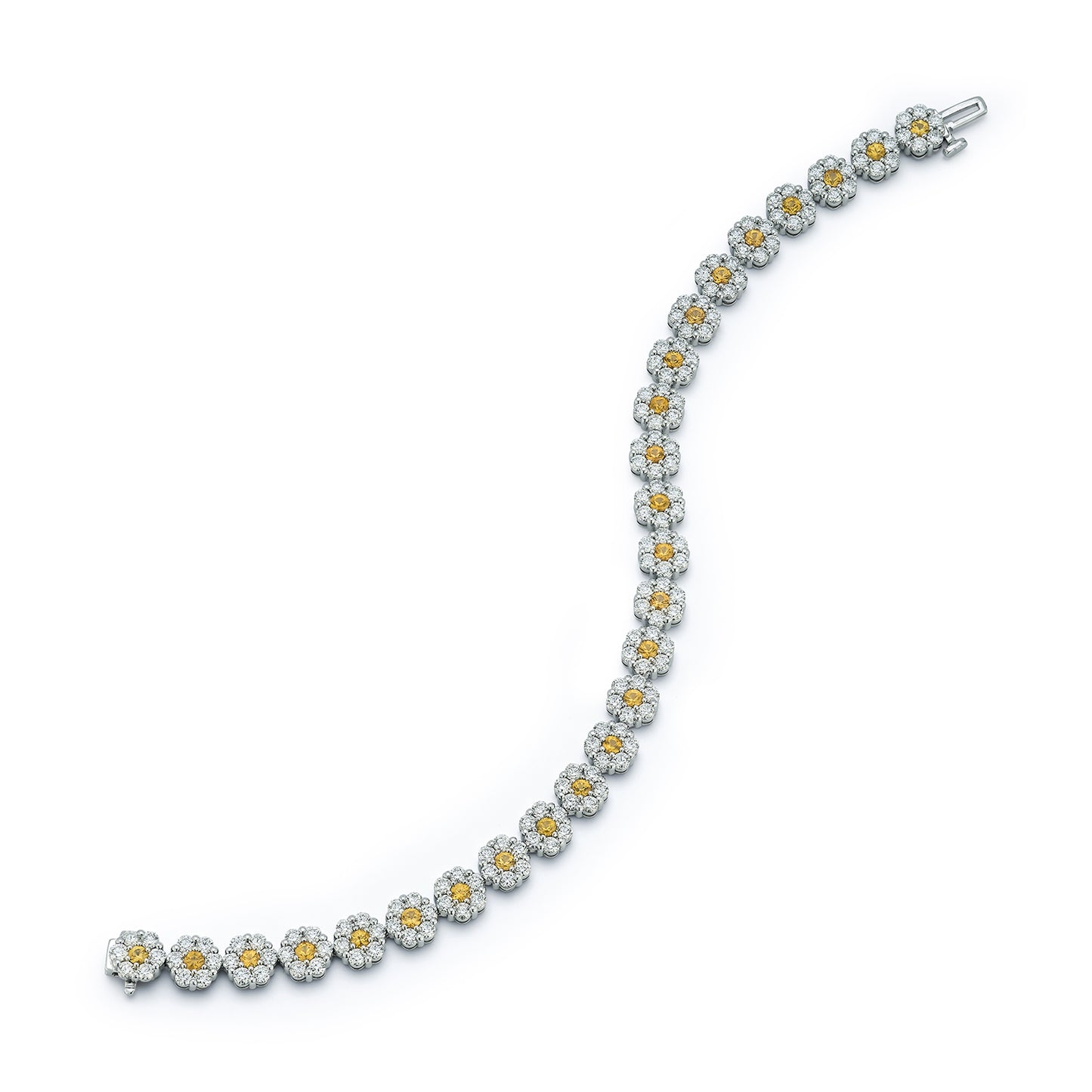 Diamond Halo with Yellow Sapphire Center Tennis Bracelet