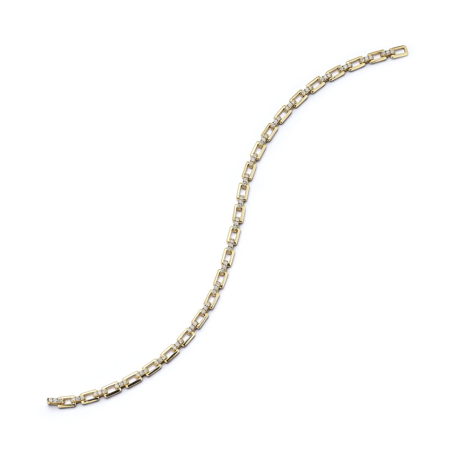 Small Gold Link Bracelet with Pave Diamond Bar Connection