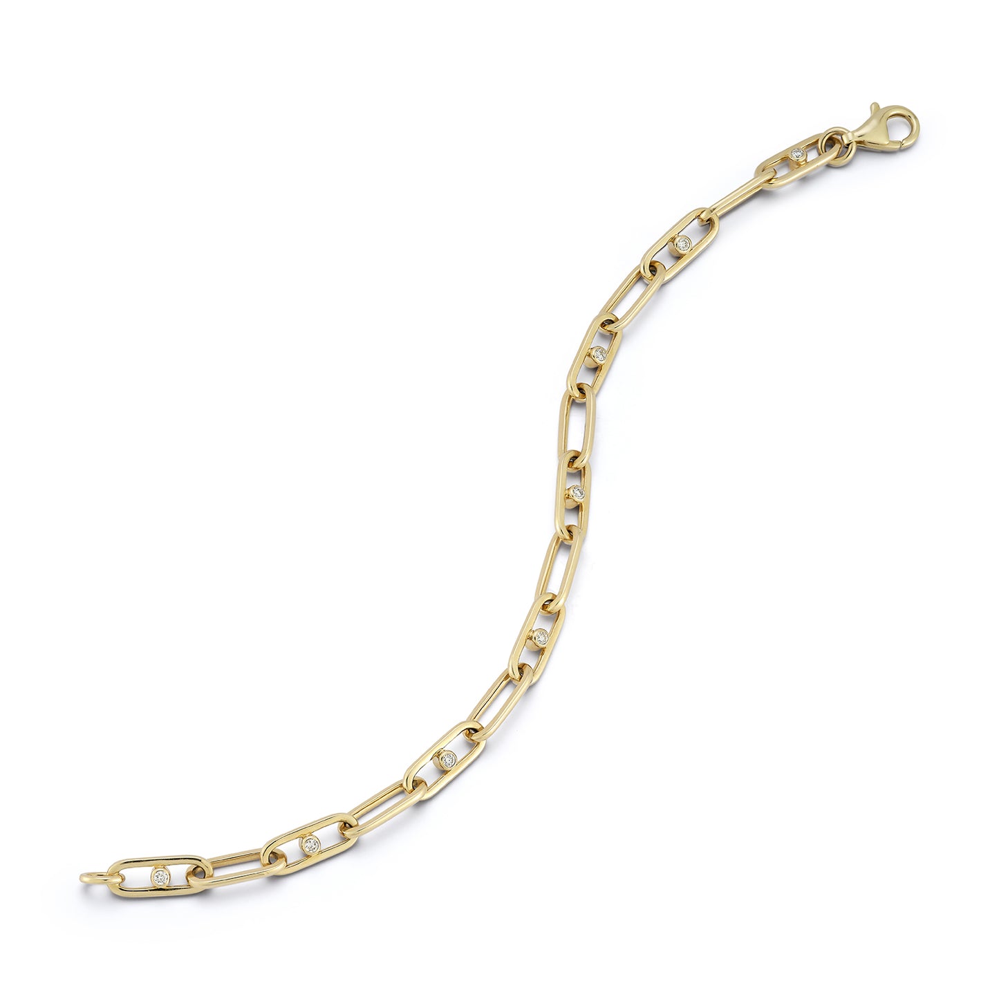Gold Paperclip Bracelet with Diamond In Every Other Link