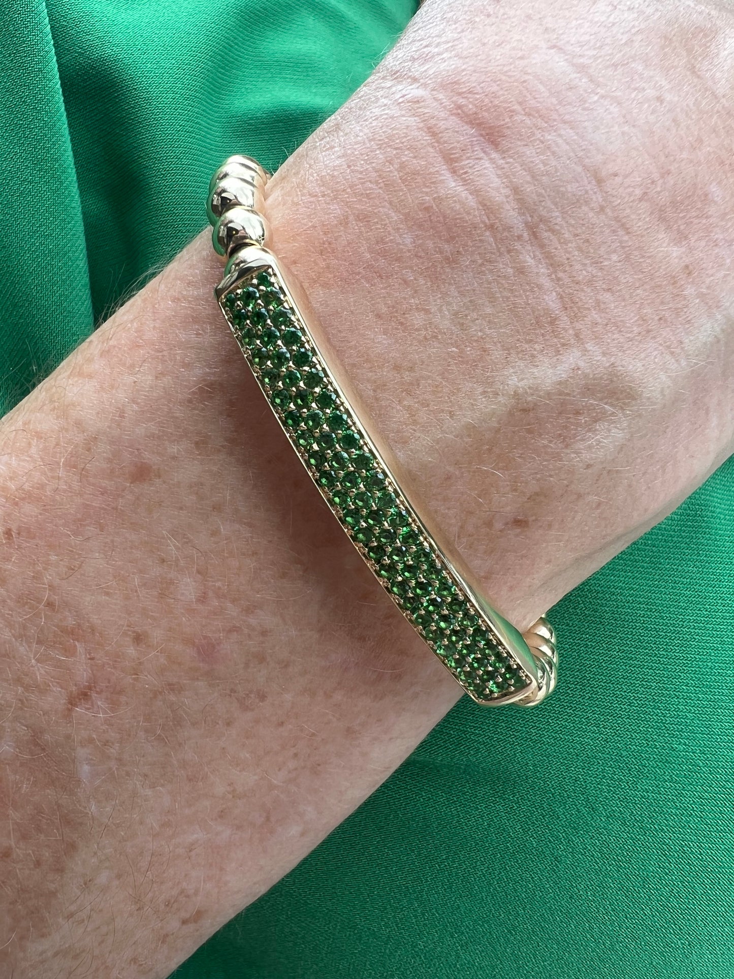 Yellow Gold Tsavorite Garnet Beaded Stretch Bracelet