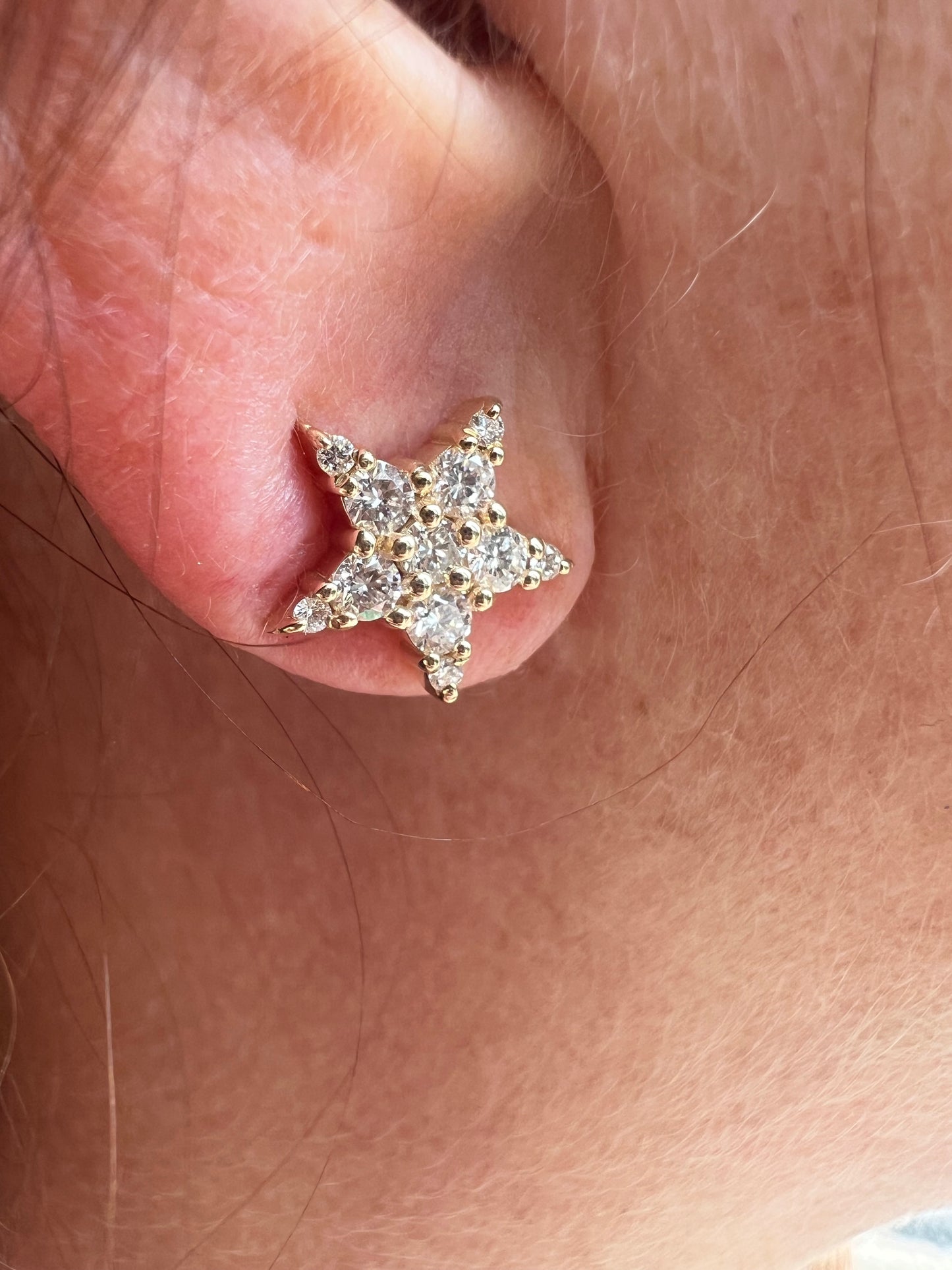 Yellow Gold Diamond Star Stud Earrings