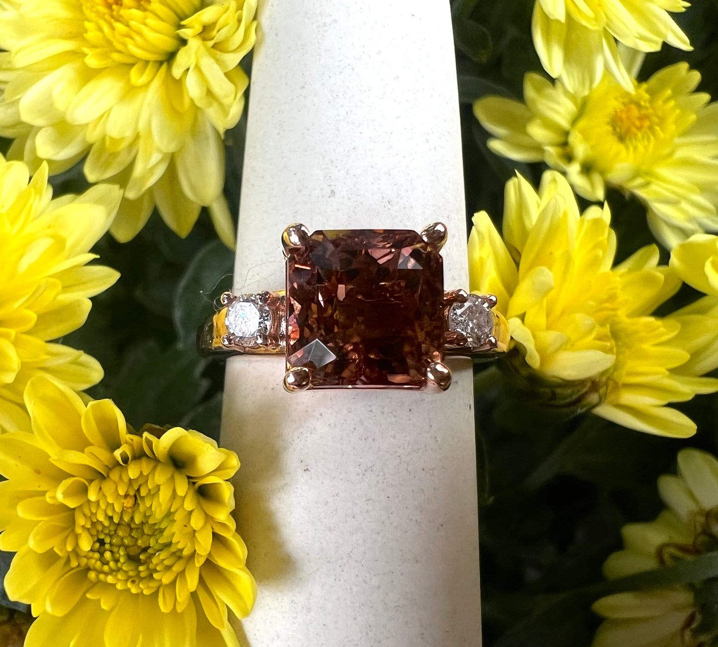 Peach Tourmaline Diamond Ring