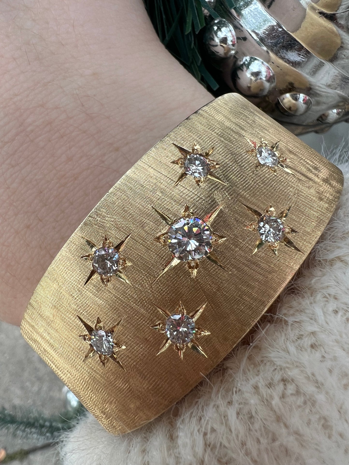 Brushed Gold and Diamond Celestial Hinge Bracelet