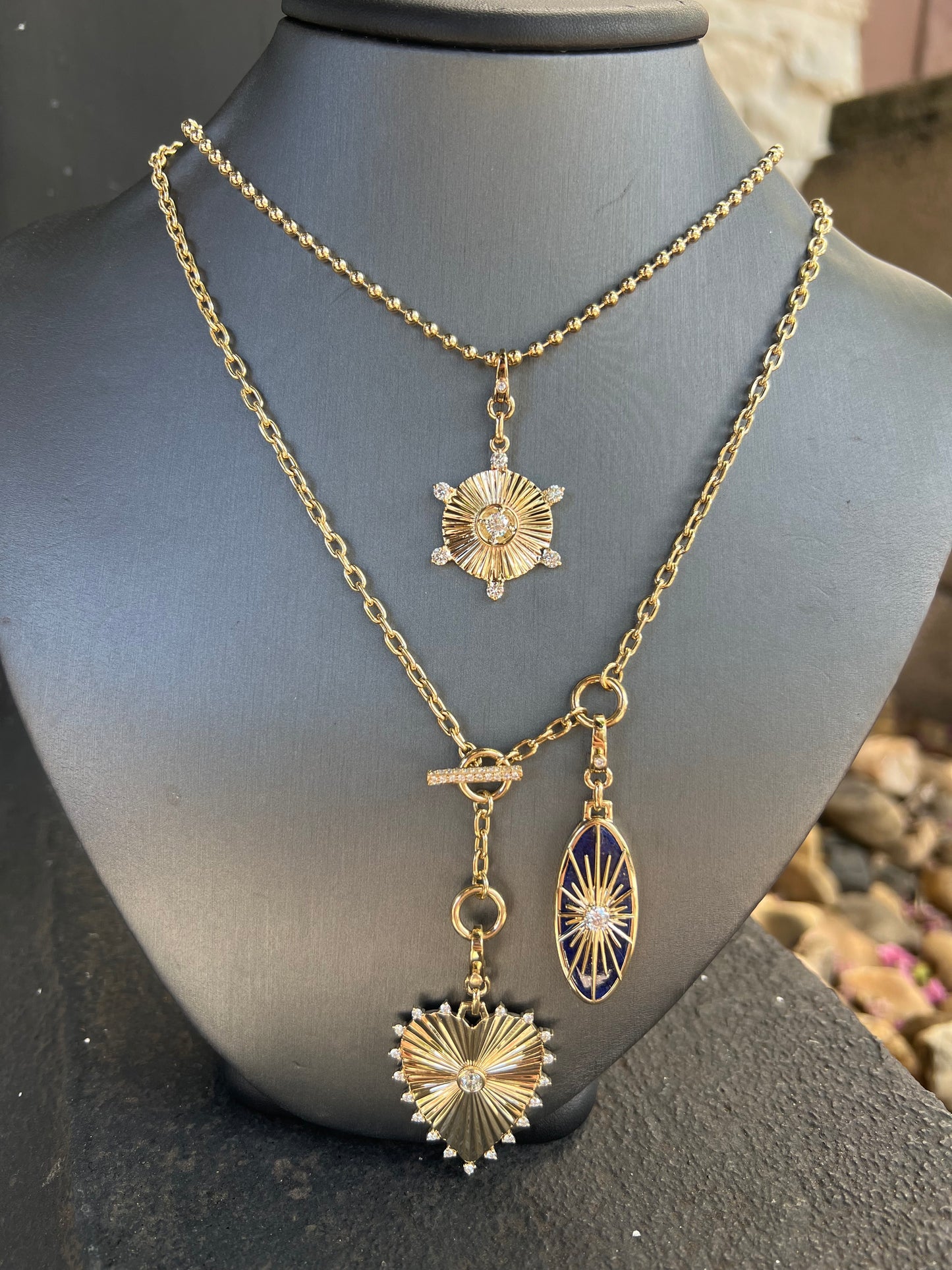 Yellow Gold Diamond Toggle Layering Necklace 18 in