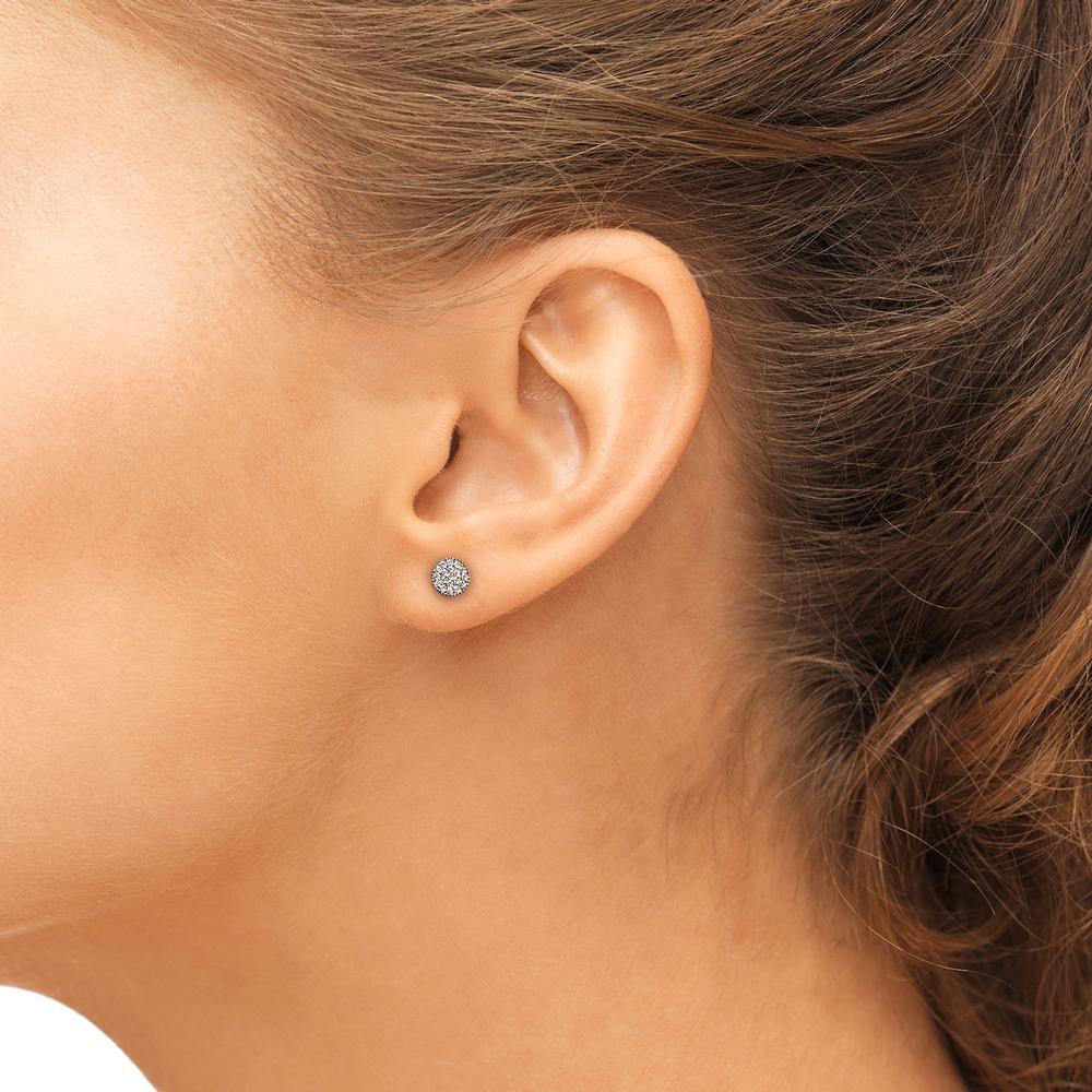 Pave Diamond Disc With Beaded Border Stud Earrings